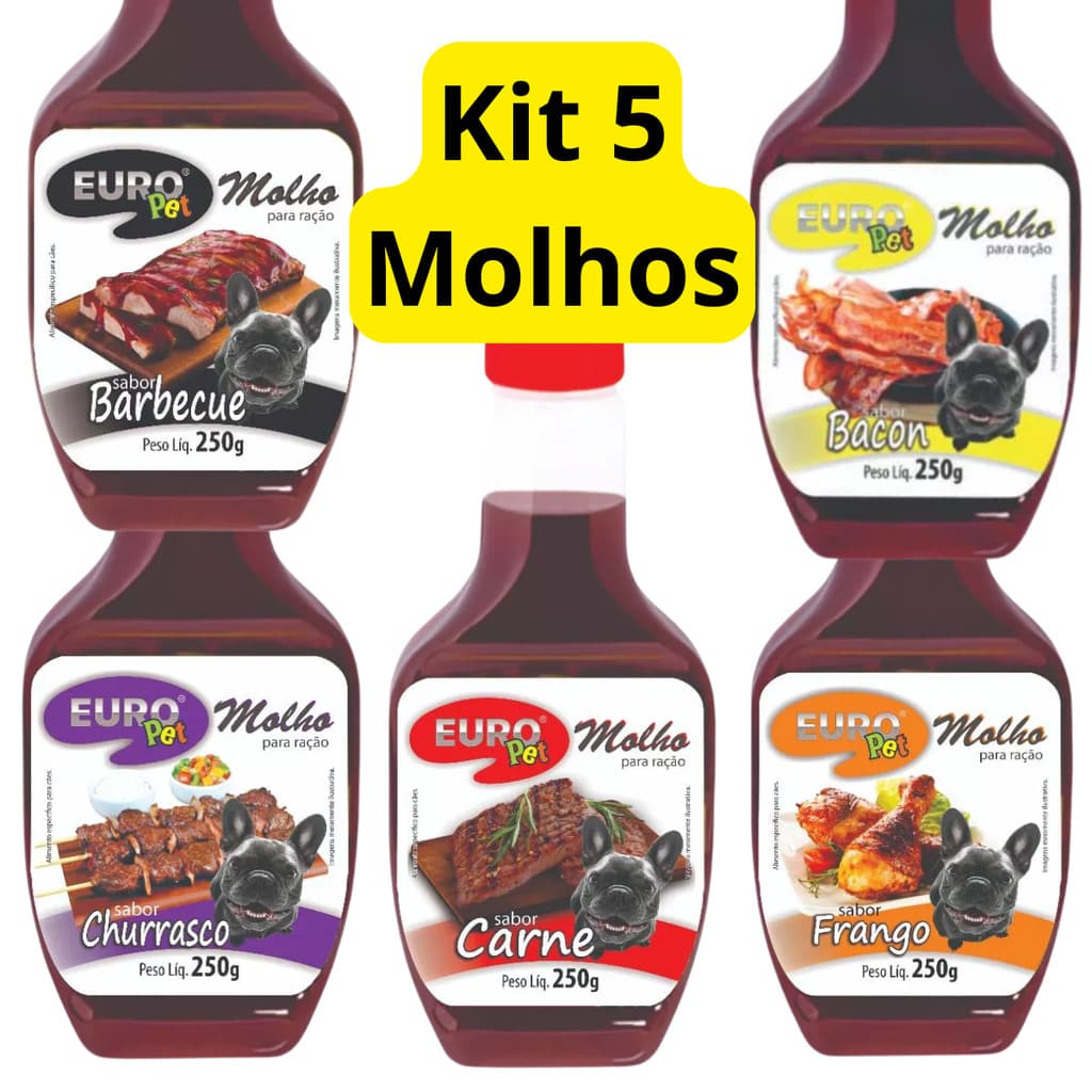 Kit 5 Molhos Especial Para Ração Europet Para Pet Cachorro 250g  Vários Sabores