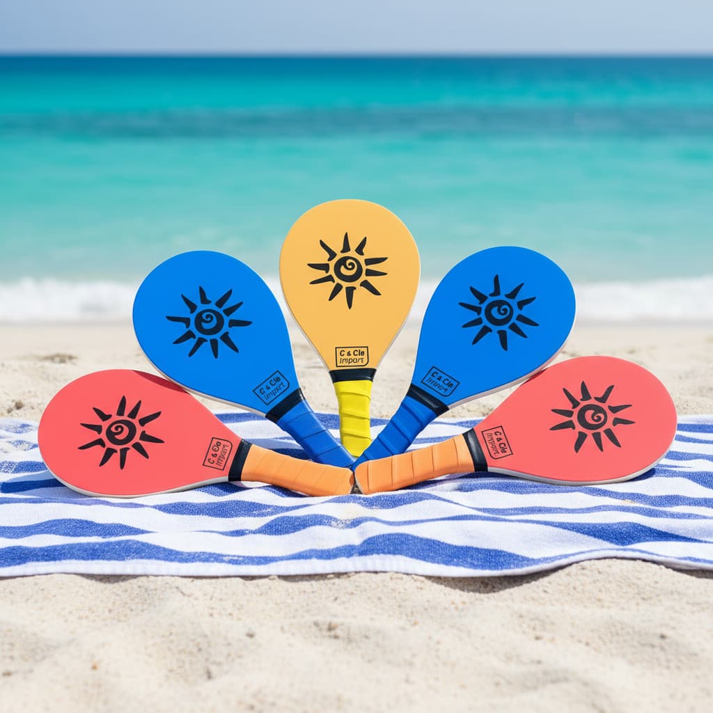 Raquete Frescobol Tênis De Praia Madeira Emborrachada + Bola