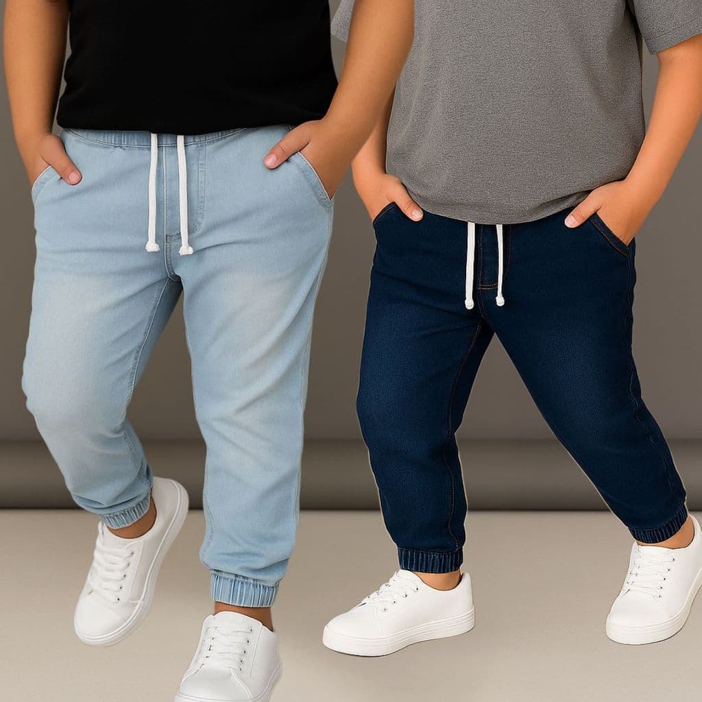 Kit 2 Calças Jogger Infantil Jeans Com Lycra Menino 2 Ao 16