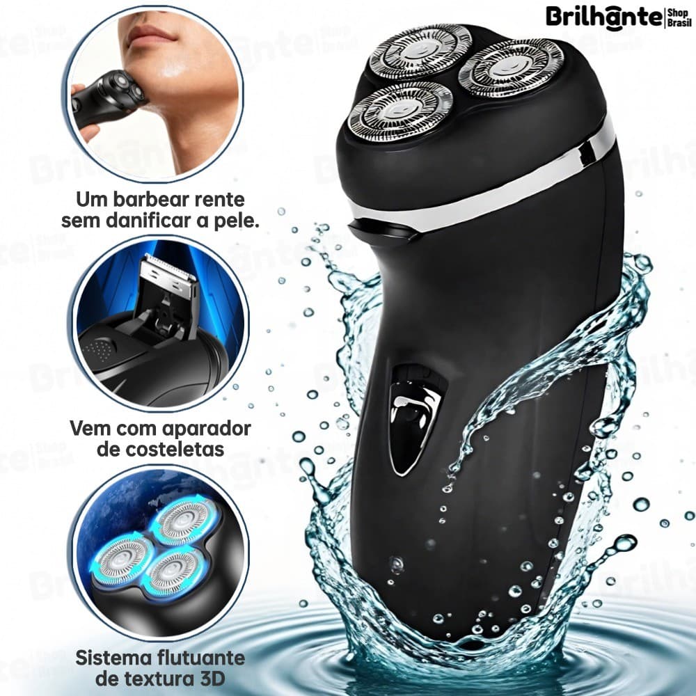 Máquina De Barbear Masculina Recarregável 220V 4D 3 Cabeças | Modelo mais vendido de 2025 - Suave para a pele