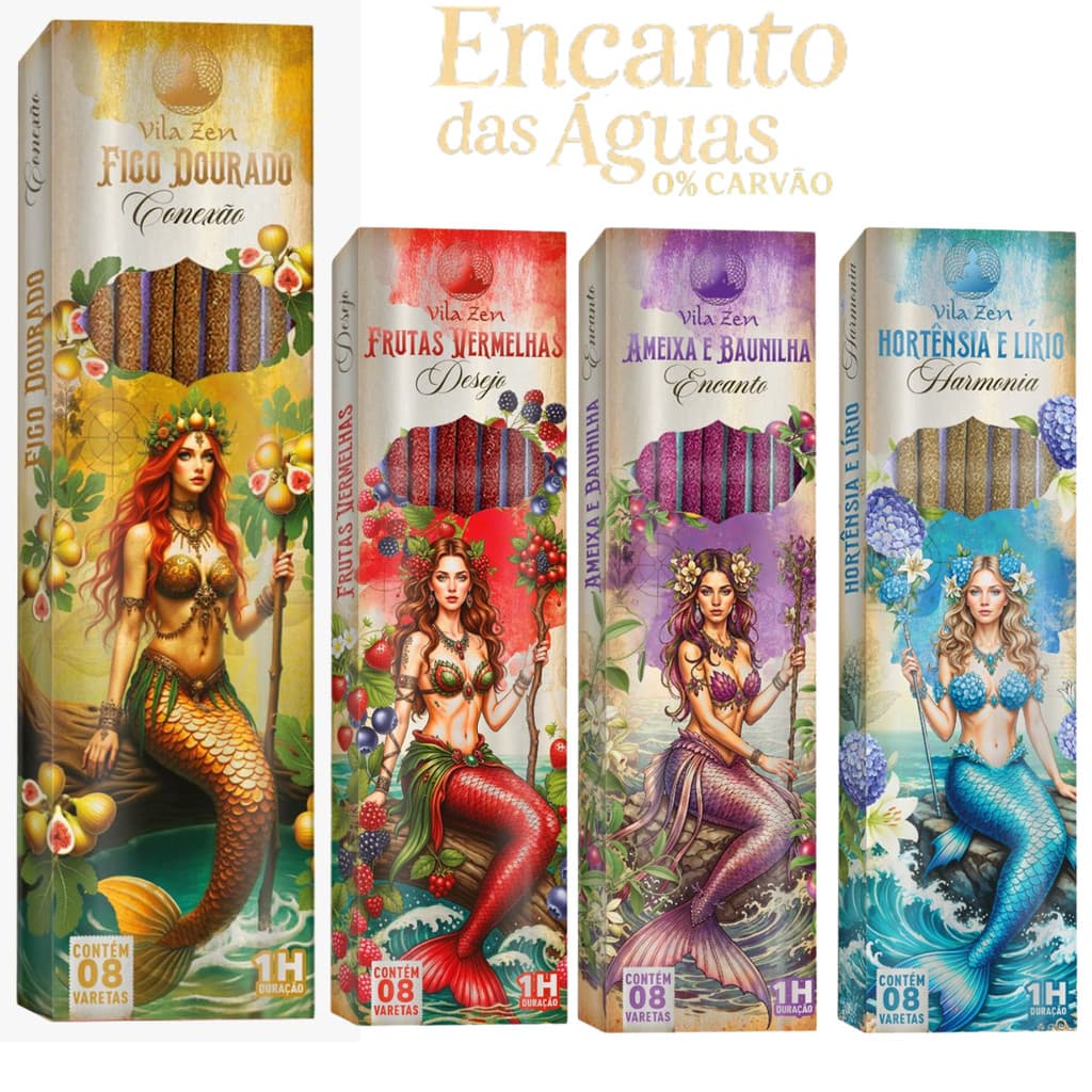 Incenso Vila Zen Linha Encanto das Águas 0% Carvão Cxs 8Var