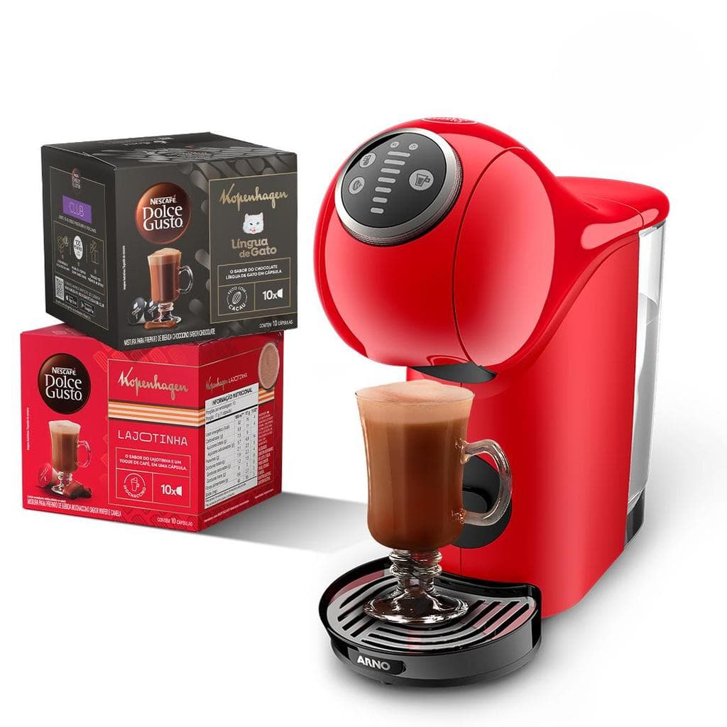 Kit Cafeteira Dolce Gusto Genio S Plus Vermelha + Bebidas Kopenhagen