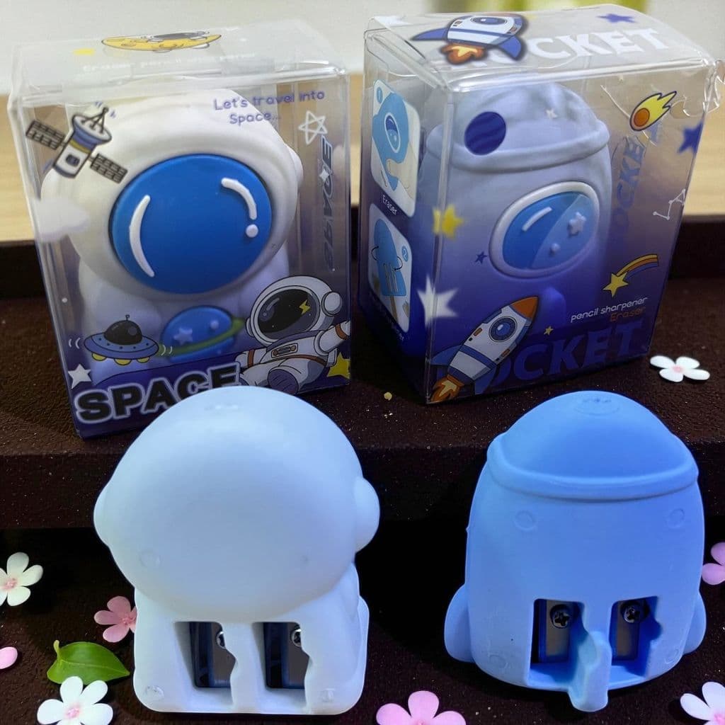 Apontador com Borracha Integrada 2 em 1 – Modelos Astronauta e Nave Espacial