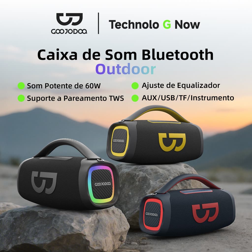 Caixa de Som Bluetooth GOOJODOQ 6000mAh com Som Estéreo RGB de 50W e Iluminação Incrível para Festas em Família