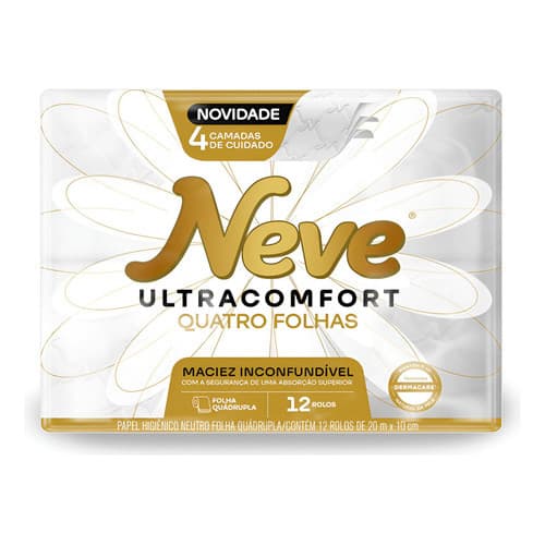 Papel Higiênico Neve Ultracomfort Folha Quadrupla 20 M De 12 Un