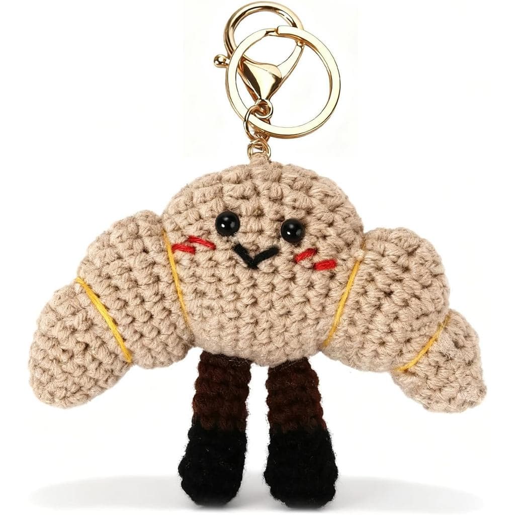 Kawaii Bonito Croissant Chaveiro Crochê Pão Bolsa Saco Encantos Para Bolsas Sacolas Presentes Mulher