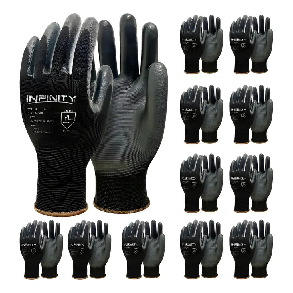 Kit 3 Luva De Segurança Multitato Tatil Banhada Luva Pu Black P M G GG Mecanico Pedreiro Eletricista