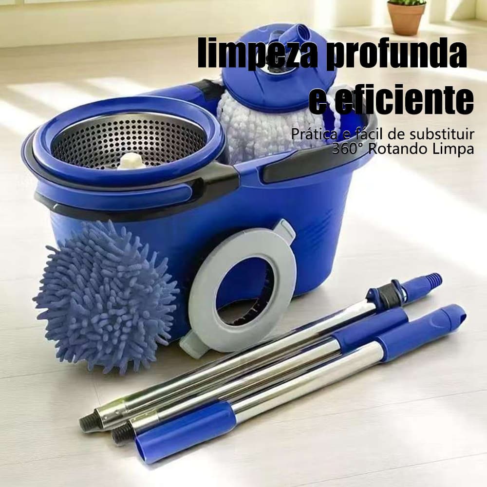 Mop Balde Esfregão Giratório 360 Premium Conjunto 12L com 3 Refis Limpeza Rápida e Prática com Design Inox Moderno