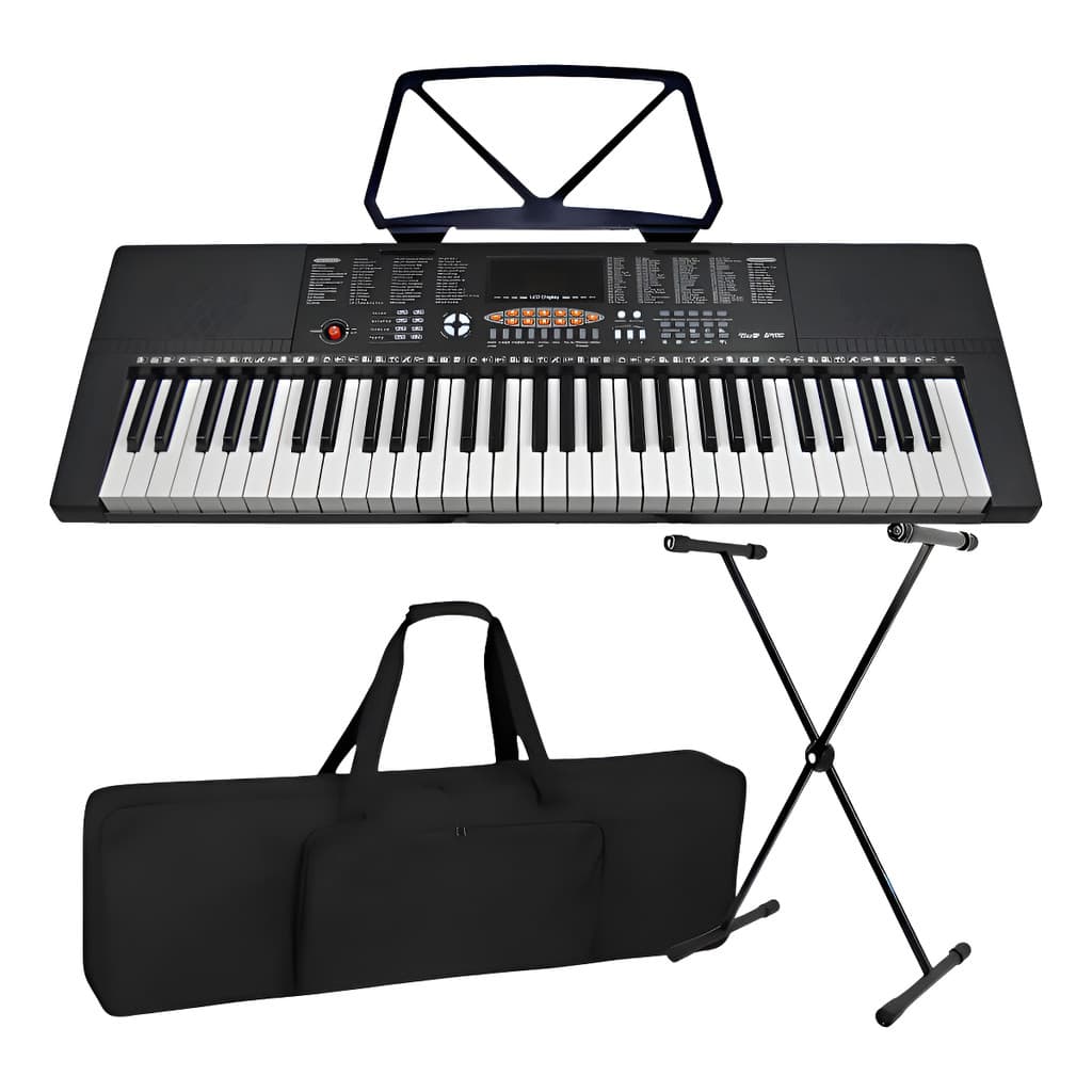Kit Teclado Musical Estudante Iniciante 5/8 + Capa Suporte -