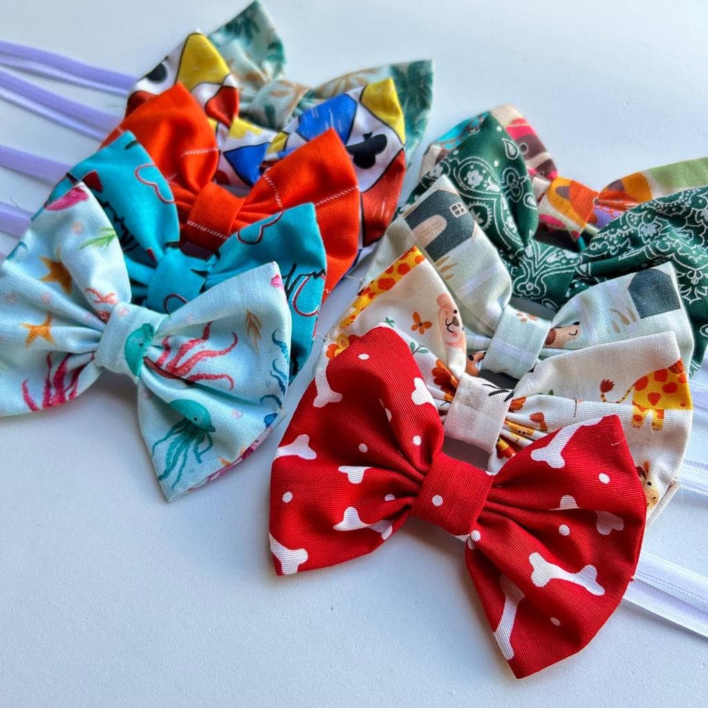 Gravata Borboleta Pet Tecido Macho e Fêmea - Tamanho G - 10 unidades