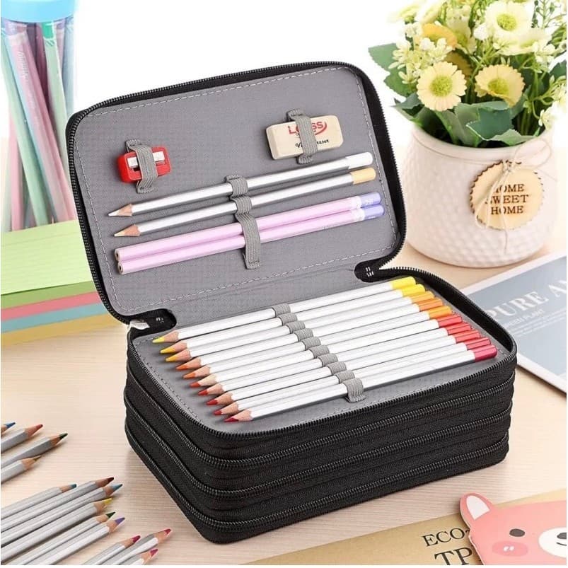 Estojo de lápis/Escolar/Grande capacidade Com 4 Níveis E Zíper 72 canetas/esto.Várias cores
