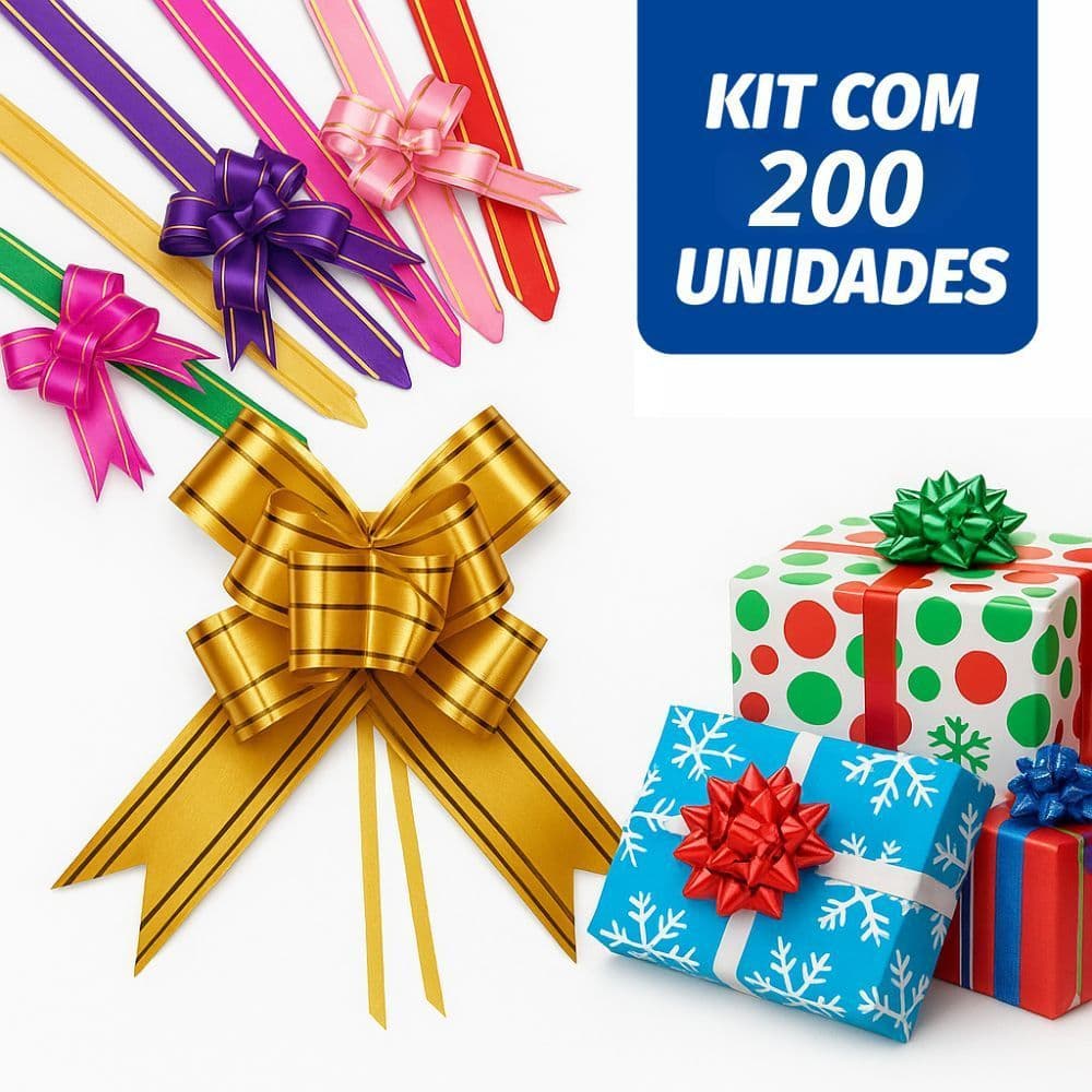 200 Laços Fácil M com Fio Dourado 18mm x 34cm para Presentes e Decorações