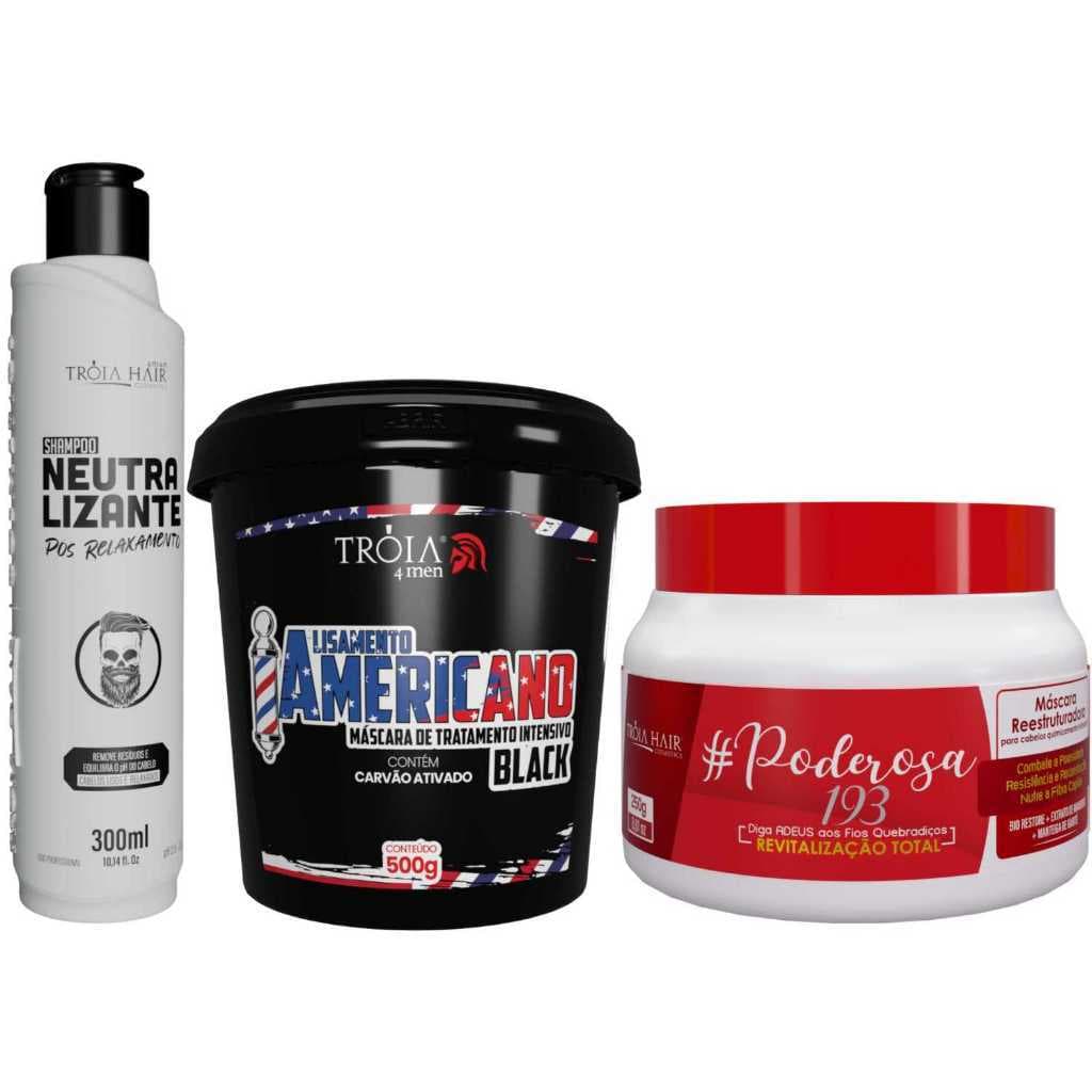 Kit Alisamento Americano Black– Tróia Hair 4Man (500g + 300ml + 250g)