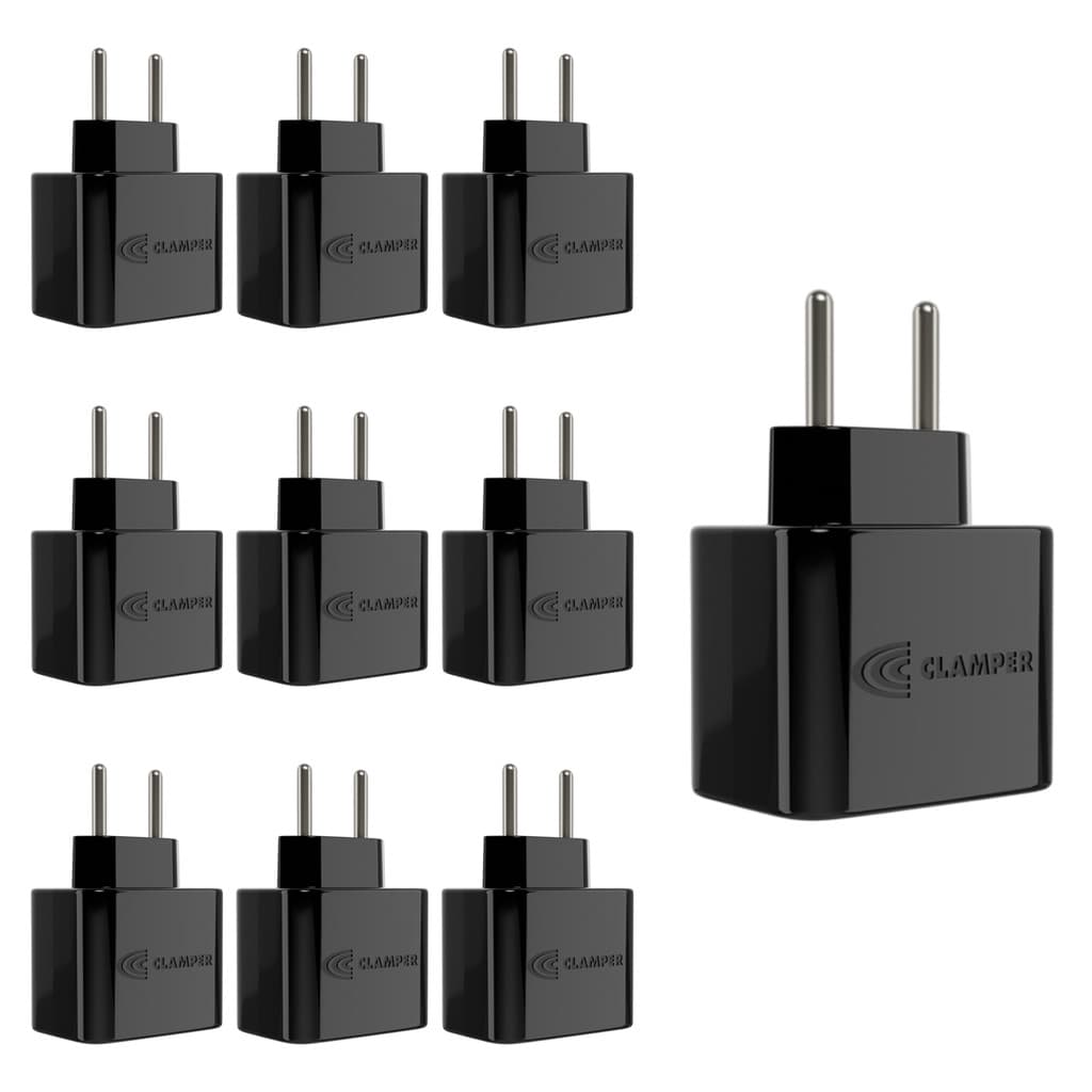 Kit com 10 Pocket 2 Pinos 10a - Dps Plug Protetor Raios Surtos Clamper LCF - Preto