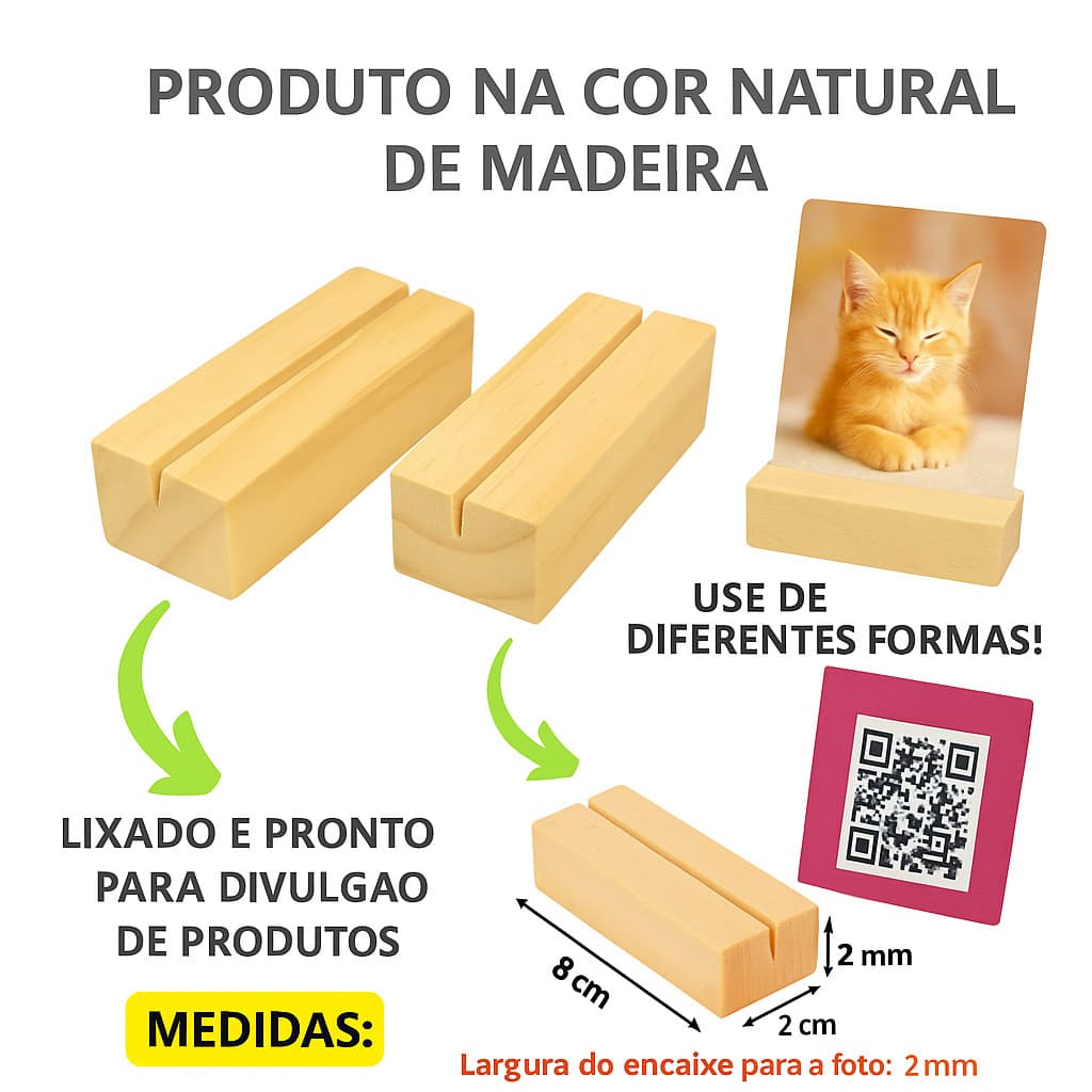 Kit 10 / 15 / 20 / 30 / 50 Suportes Porta Retrato Foto Polaroid Madeira Pinus Decoração Presente