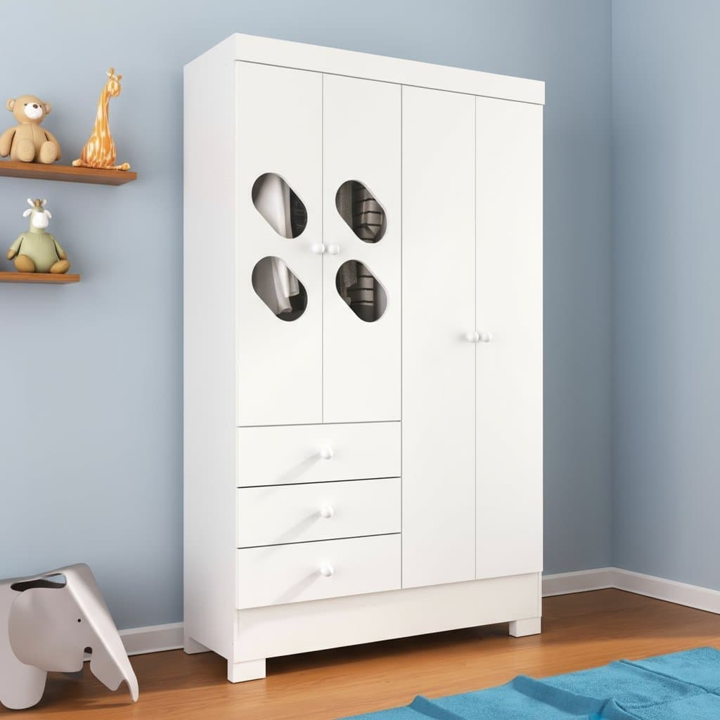 Guarda Roupa Infantil 4 Portas e 3 Gavetas Luiza  Branco