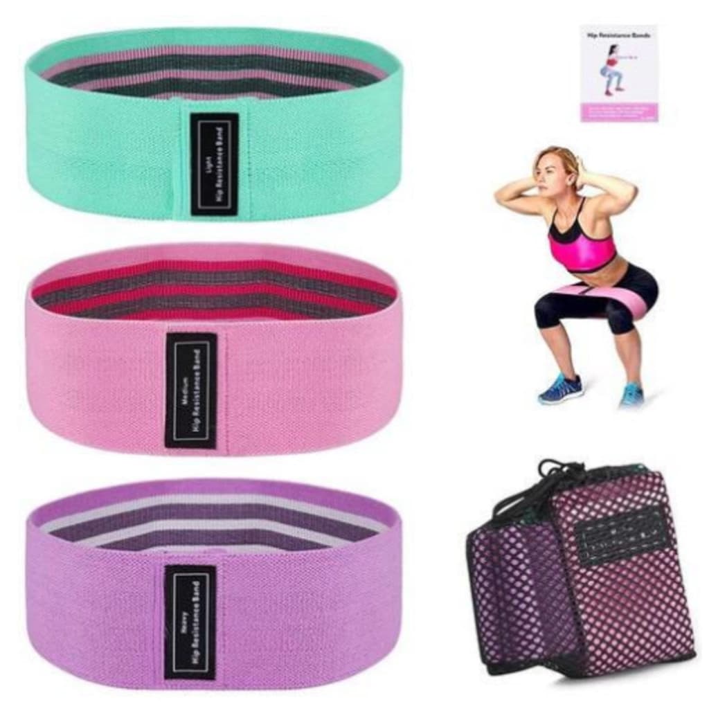 kit 3 Faixas Elástica de Resistência para yoga Pilates Treino Academia