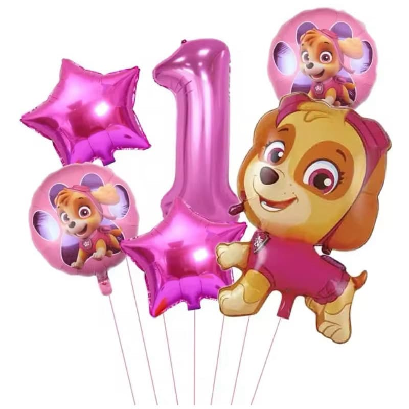 Kit 6 Balões Metalizados Skye Patrulha Canina + Estrela + Número