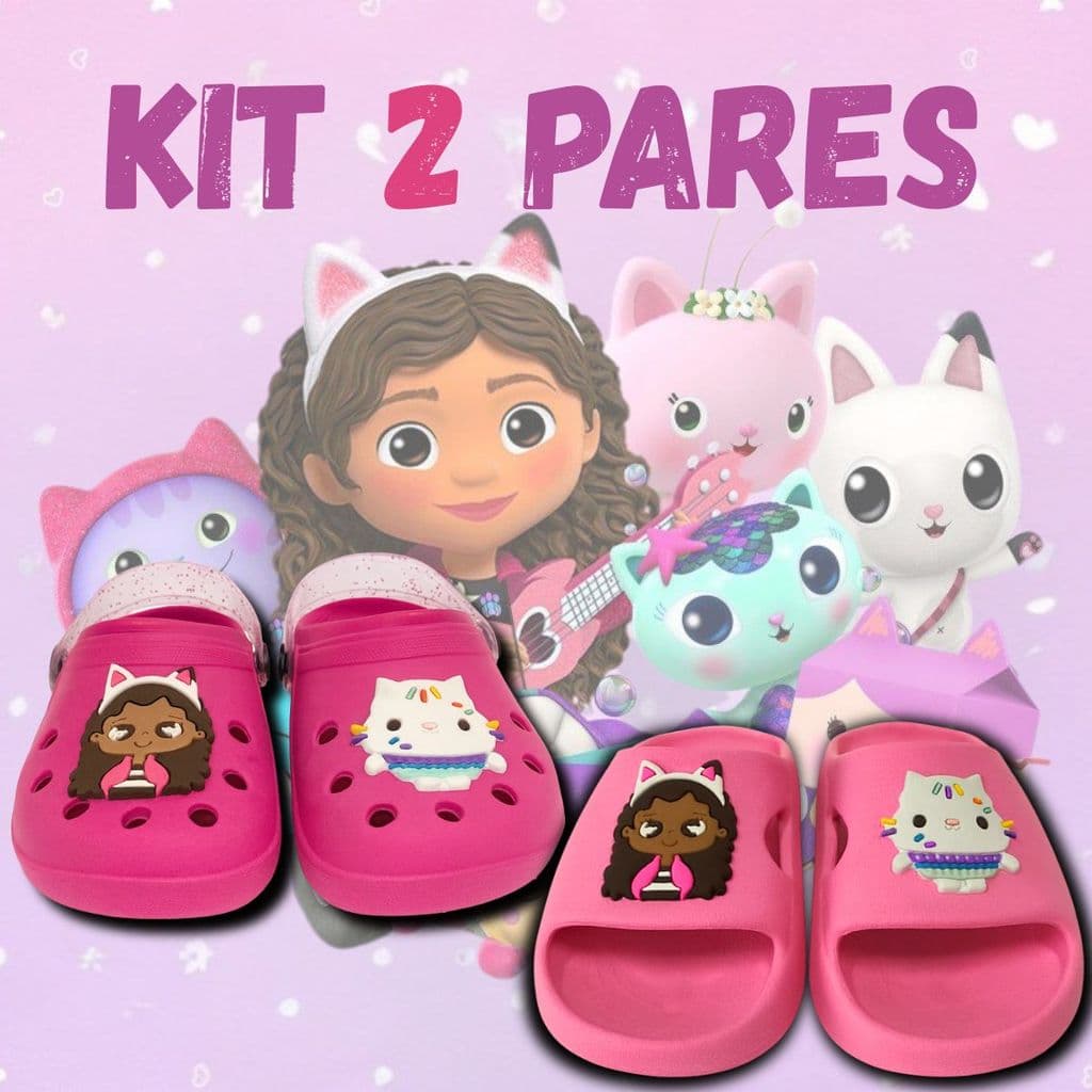 Kit Chinelo Nuvem & Babuche Infantil Menina Personagem Casa Mágica Da Gabby Meigo Macio Promoção