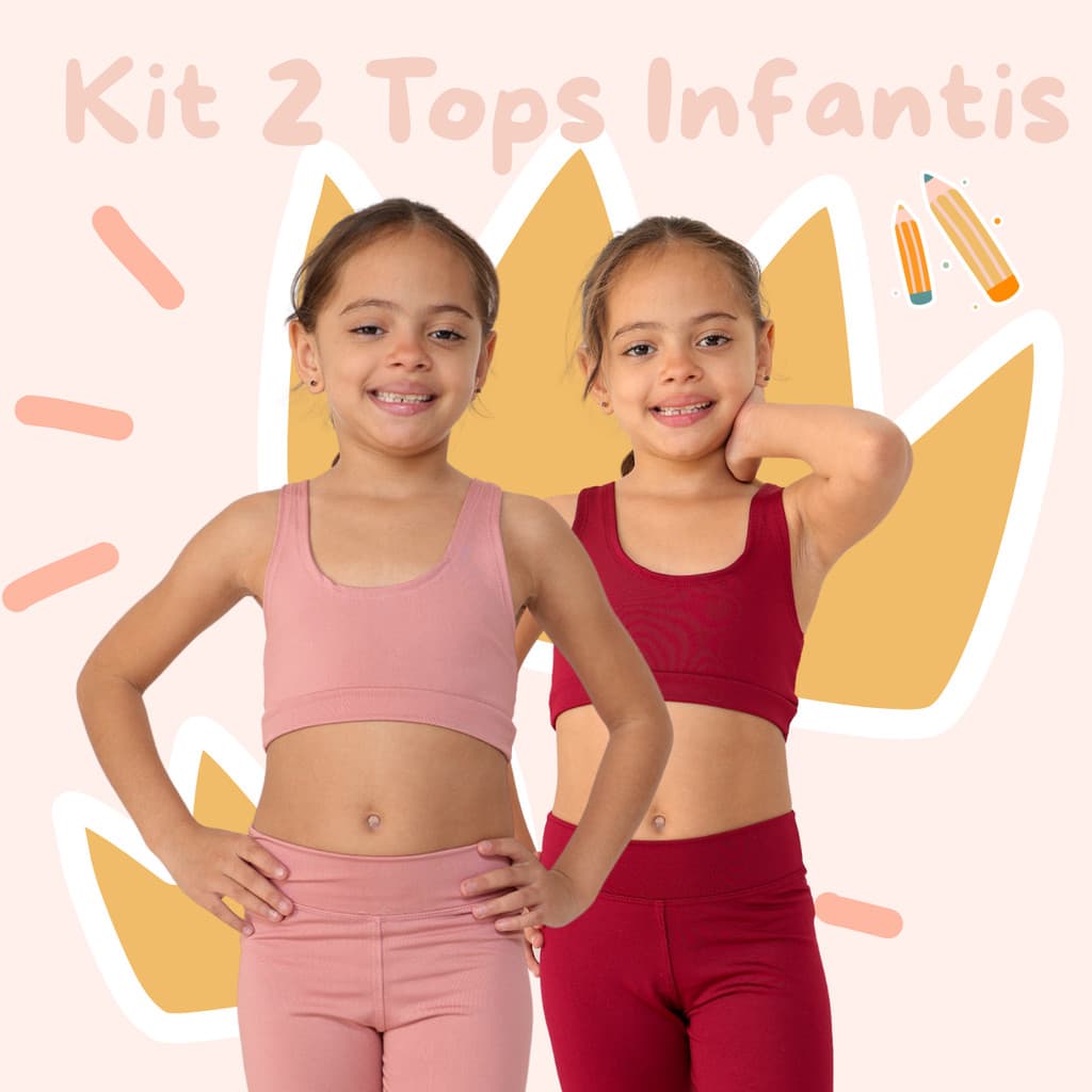 Kit 2 Tops Infantis, Para Meninas. Casual, Lisa e Básica.