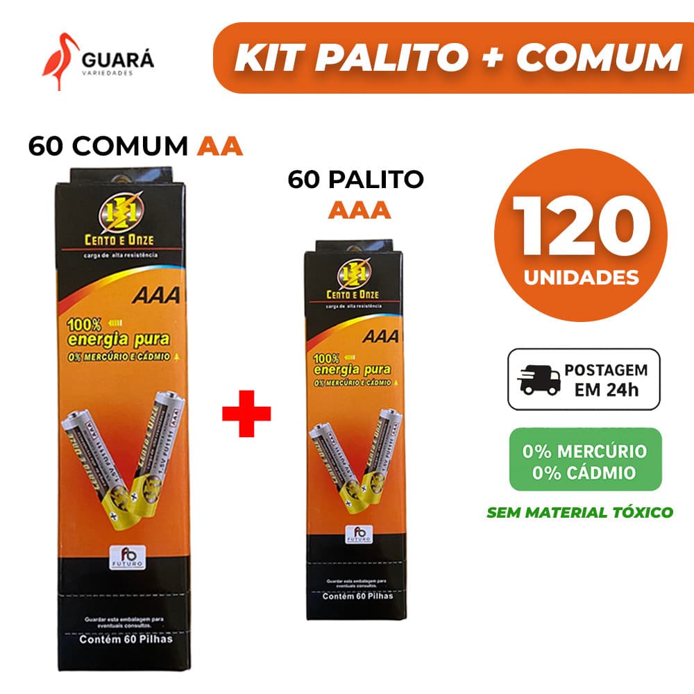 Kit 120x Unidades (60 Comum AA + 60 Palito AAA) RELINX FBG SEGMA Envio em 24h