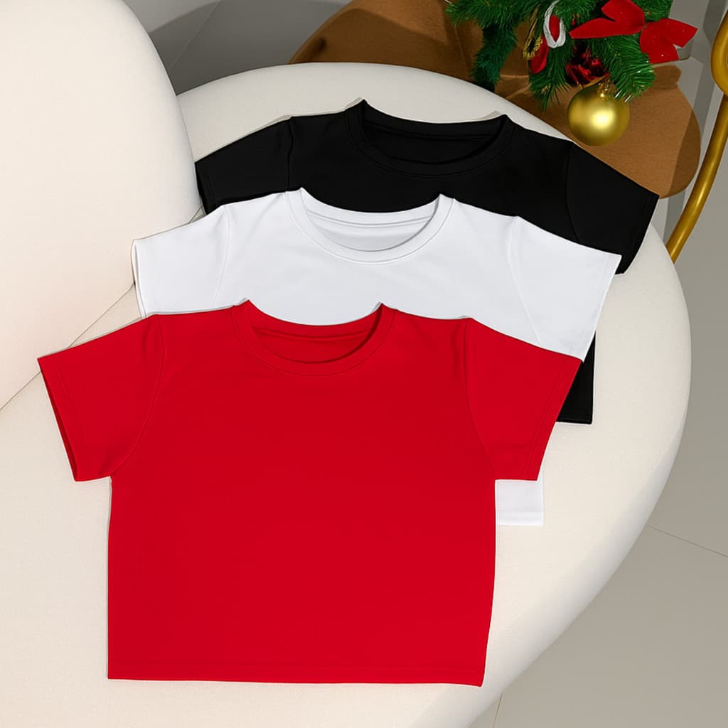 Kit 3  Cropped Feminino Blusinhas Curta Manga Baby Tee Suplex Básica