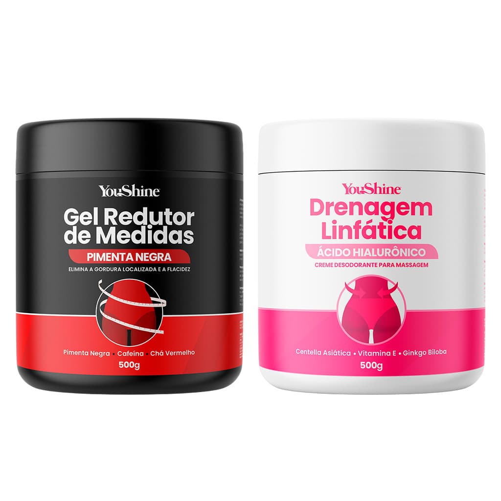 Kit Corporal Gel Pimenta Negra e Creme Drenagem Linfática YouShine Reduz Estria e Celulite