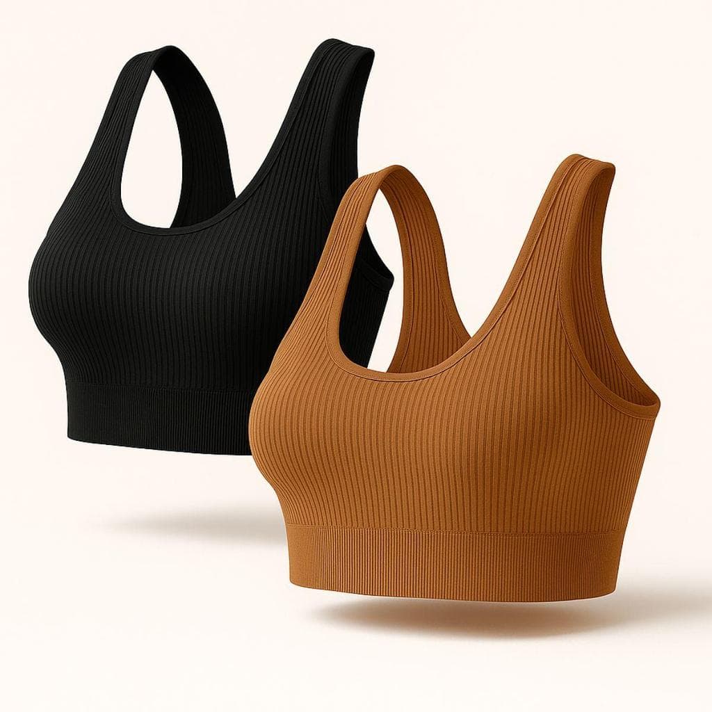 Kit 2 Top Sutiã Fitness Canelado Com Alça E Fecho Ajustável Premium