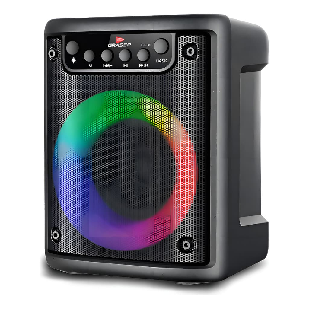 Grasep D-3141 Caixa de Som Bluetooth 10W Preto Luz LED Entrada Pendrive