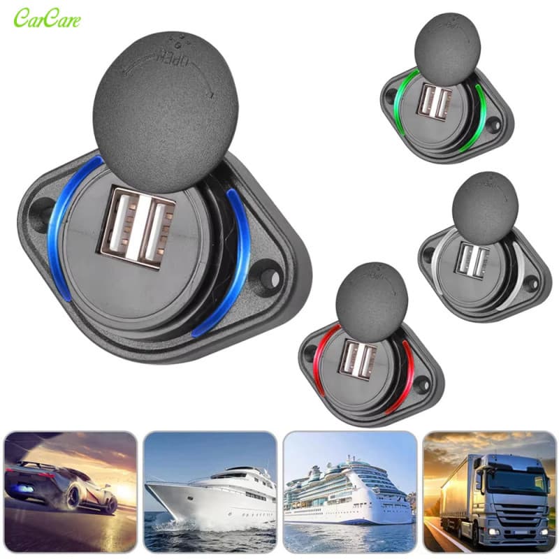 Carregador de Carro à Prova d'Água com Porta Dupla USB 12V24V 3.1A Adequado para Motocicletas, Carros, Barcos CarCare