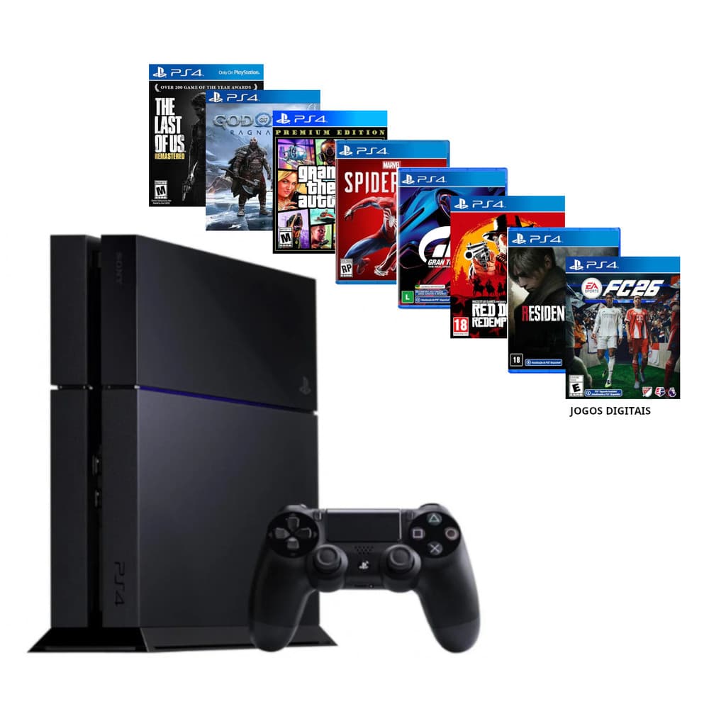 Sony Playstation 4 1000 gb Ps4 + Ea Fc Fifa 26 + God Raganarok + Gta 5 + THE LAST OF US PART I