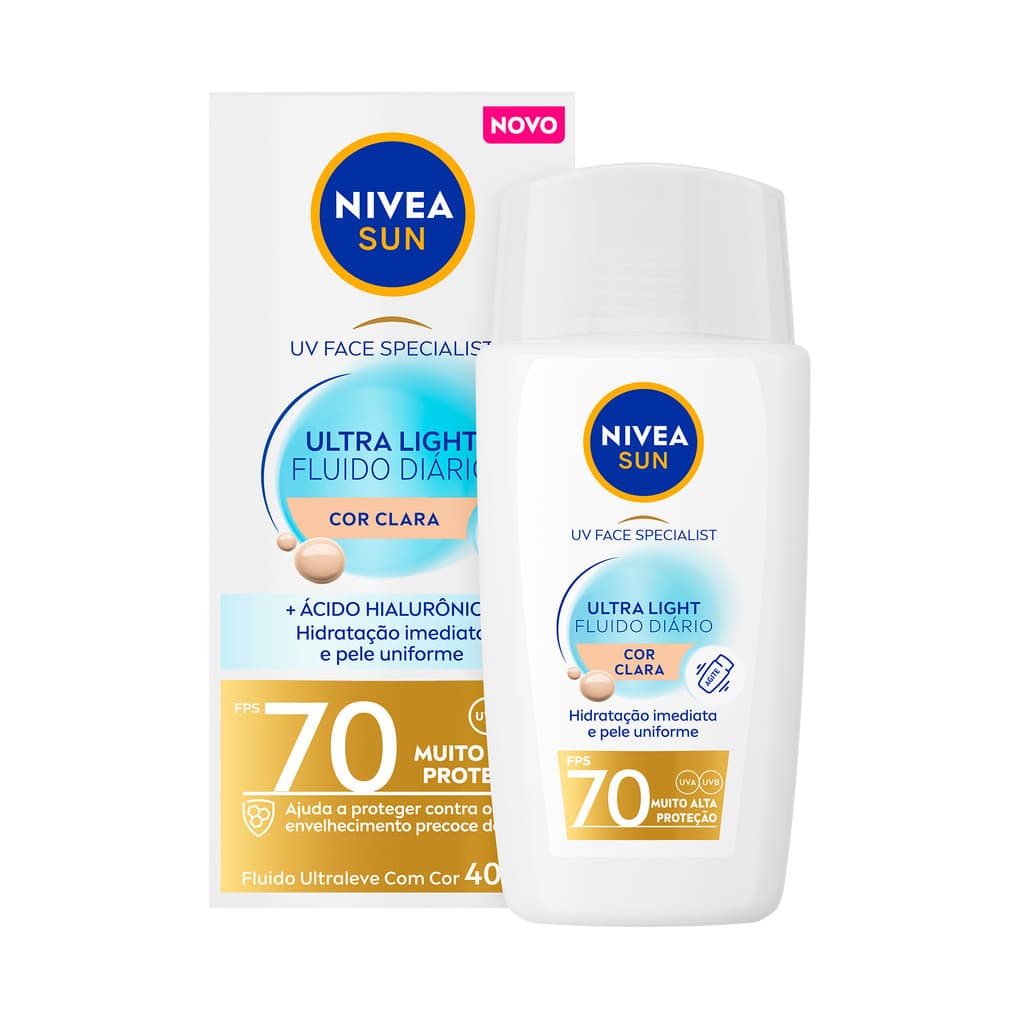 NIVEA SUN Ultra Light Fluido Diário FPS70 Cor Clara - 40ml BBB 26