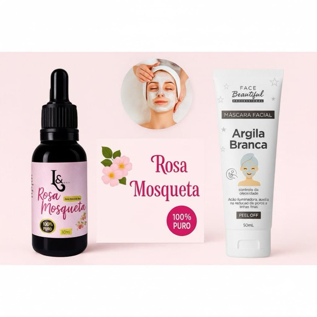 Kit  Máscara Argila Facial Bisnaga + Óleo De Rosa Mosqueta 30ML L&Beauty 