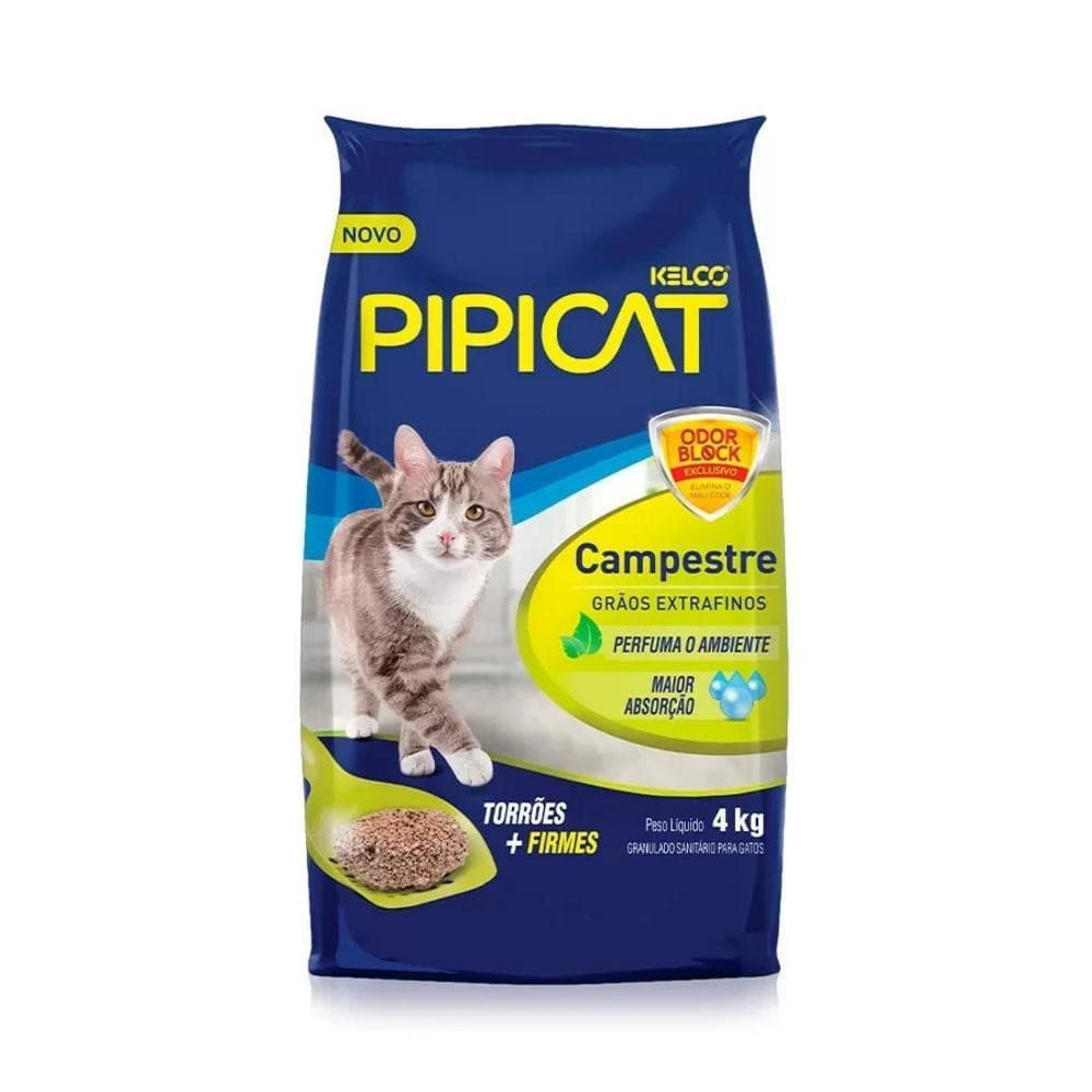 Areia Higiênica Pipicat Campestre Grãos Extrafinos Kelco 4Kg