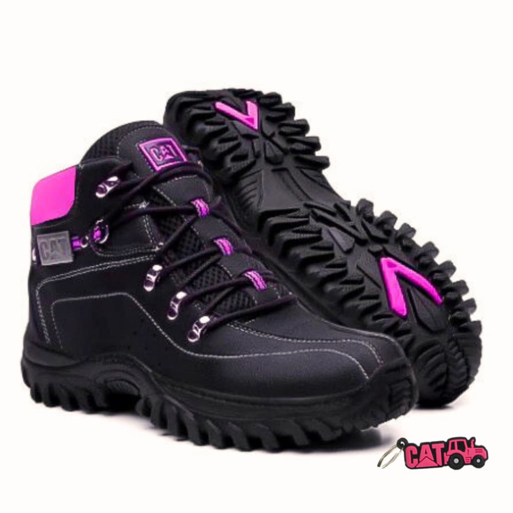 Bota Feminina Caterpillar Trilha Adventure Conforto Cano Médio Antiderrapante Rosa
