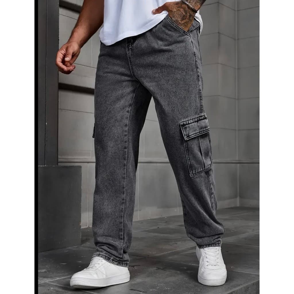 Calça Jeans Cargo Masculina Streetwear Preta Mescla Cinza Grafite 34 Ao 44
