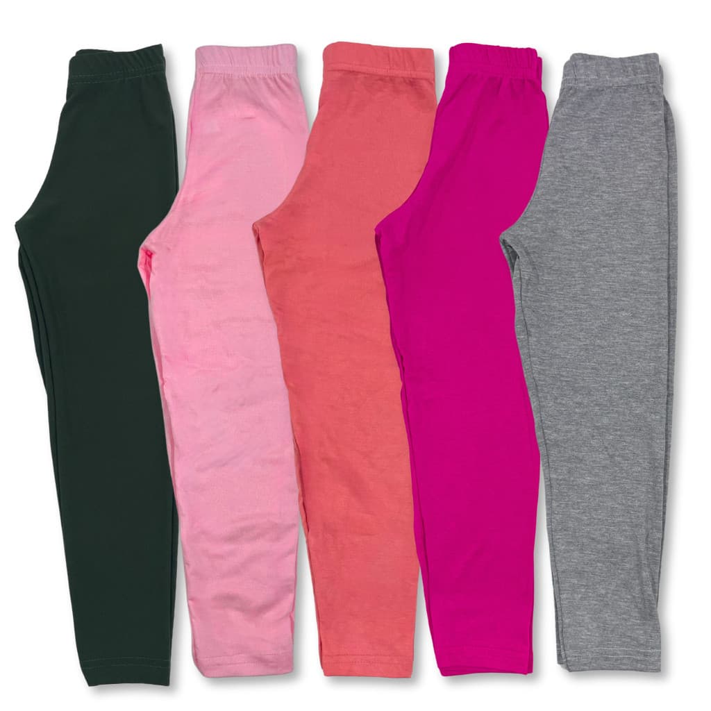 Kit 05 Calça Legging Infantil Menina Lisas Sortidas Meia Estação Escolar