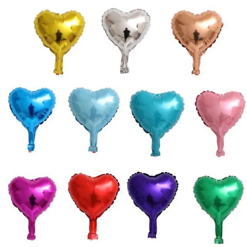 Kit c/25 Balão Metalizado Coração Centro Mesa 10 Polegadas 22cm Vermelho Dourado Prata Azul Rose