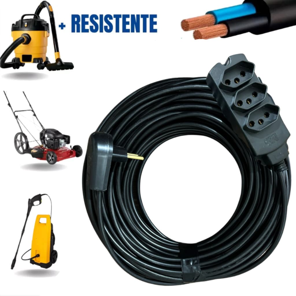Extensão Elétrica 30 Metros 10a Cabo Pp Reforçada Cor Preto 127V/220V