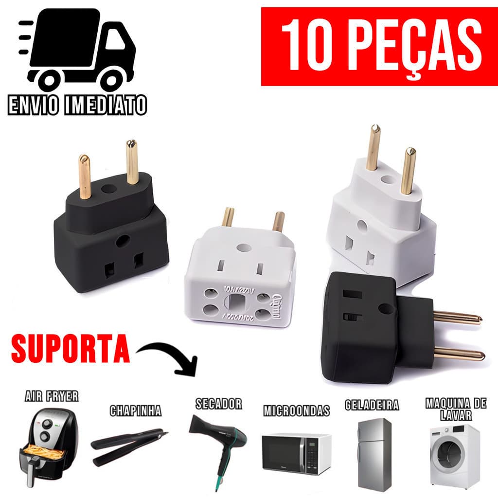 Adaptador de Tomada Ultra Resistente para Secador Air Fryer Benjamin Bivolt 10A e 20A