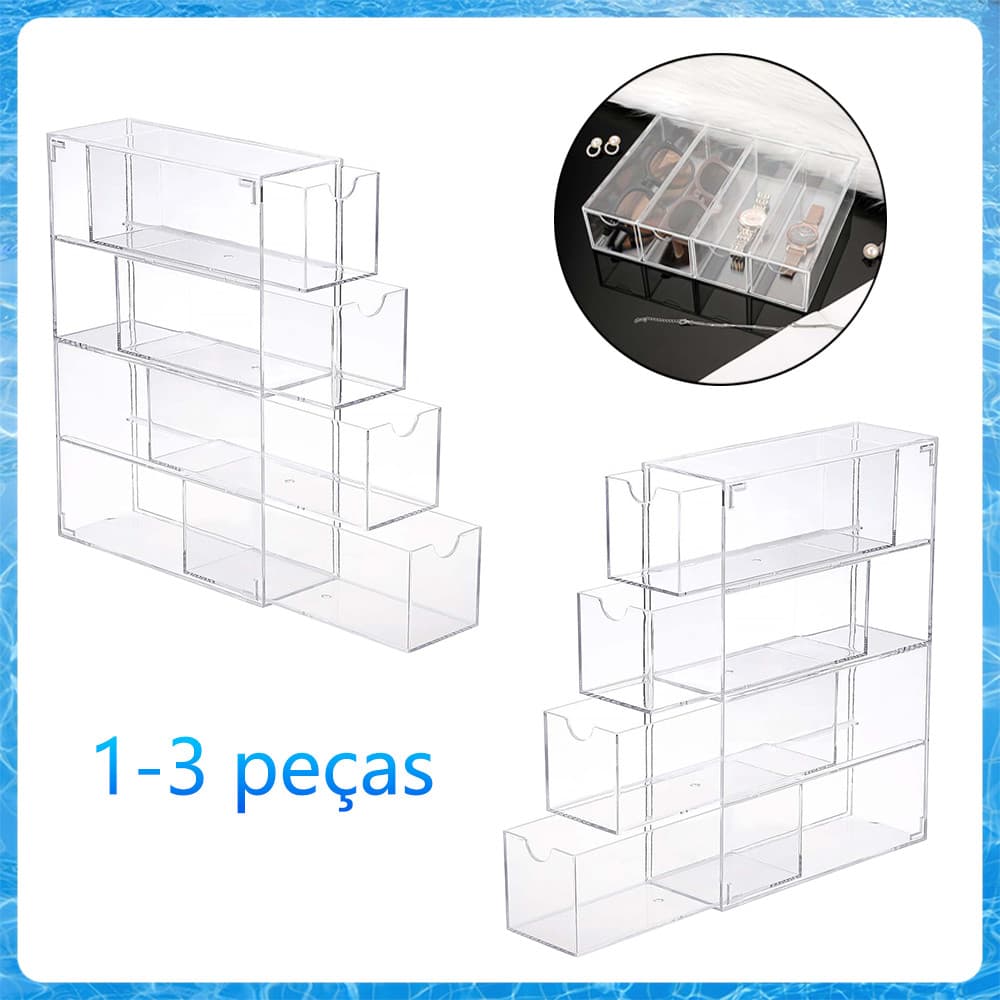 1-3 peças organizador de óculos de sol acrílico,com 4 gavetas,caixa de armazenamento multiuso,várias camadas