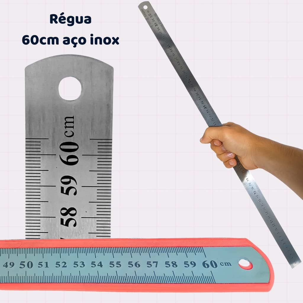 Régua de Inox 60cm Flexível Dupla Face em Cm e Polegadas – Alta Precisão e Durabilidade