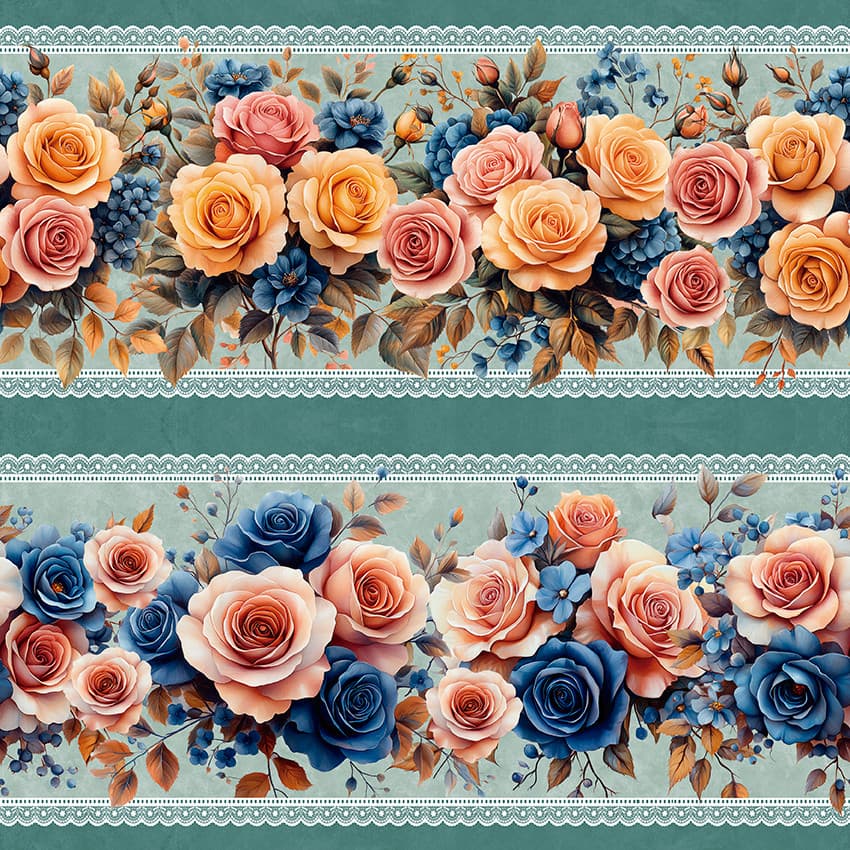 Tricoline Digital Barrado Rosas Glamour, 50cm x 1,50mt