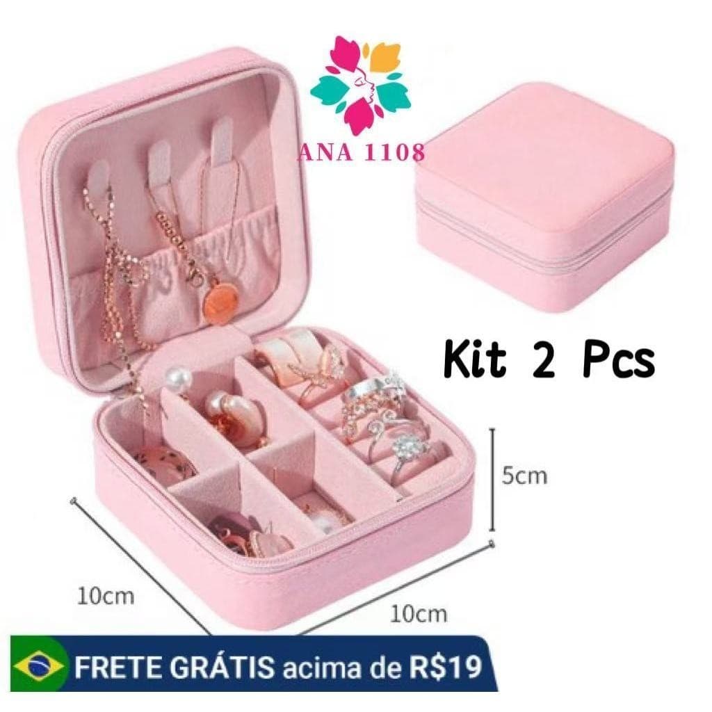 KIT 2 Porta Joia De Bolsa Para Viagem Portátil/caixa de armazenamento/bolsa/anel/colar
