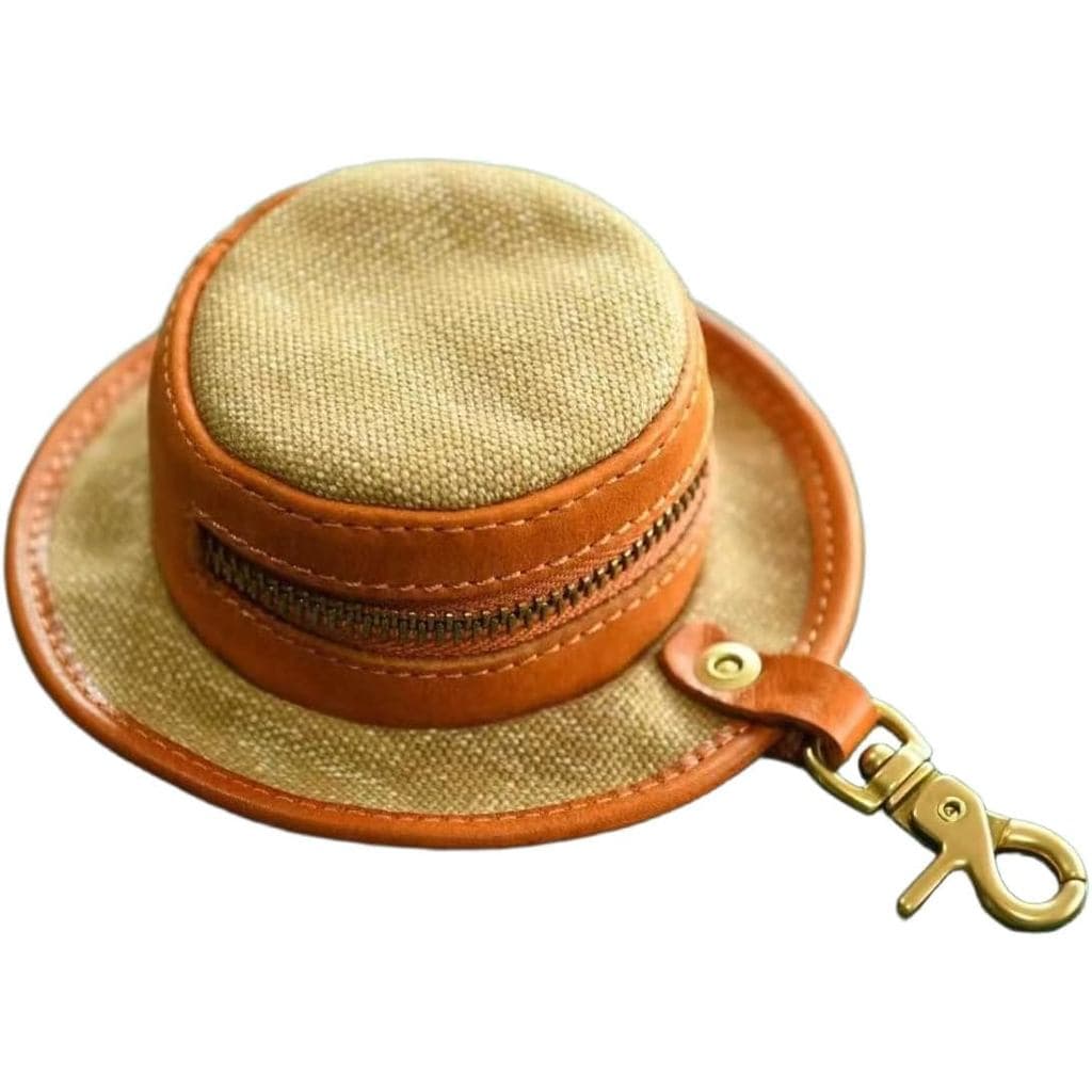 Mini Chaveiro De Mochila Em Formato De Chapéu Fofo-Capa De Fone De Ouvido Bluetooth De Lona E Couro , Porta-Moedas Para 