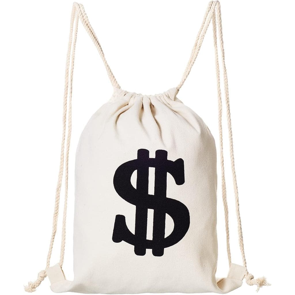 YAROMO Fantasia de Ladrão com Mochila de Dinheiro para Halloween - Grande Bolsa com Cordão e Símbolo de Dólar para Lembr