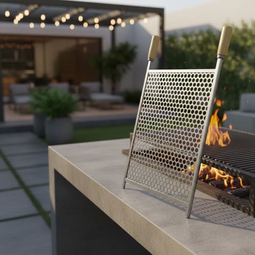 Grelha Zincada Perfurada P/churrasco 40x50 Cabo De Madeira