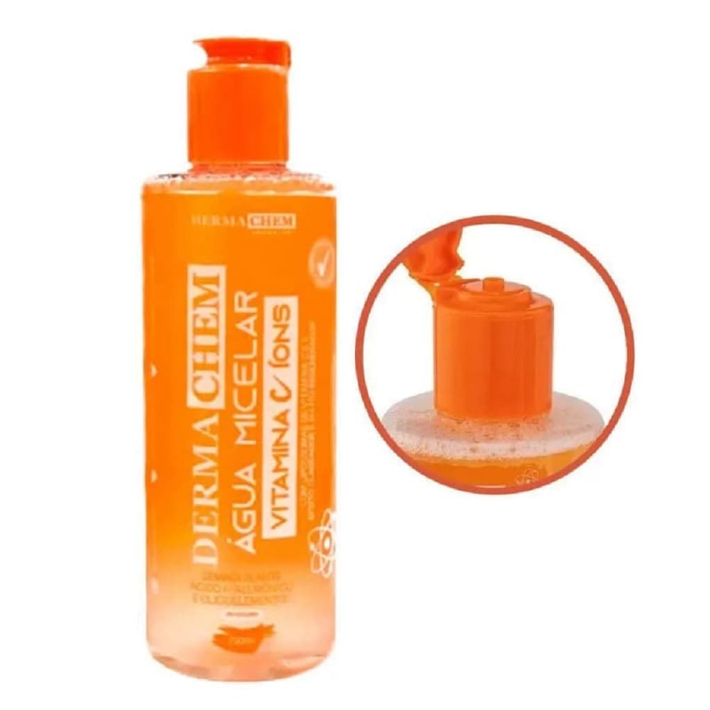 🎁Água Micelar Vitamina C Dermachem 250 ml – Limpeza, Hidratação e Clareamento – Remove Maquiagem✨