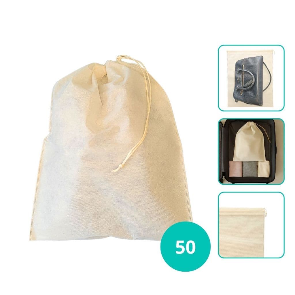 Kit 50 Saco de TNT 50x57cm Calçados Sapato Chinelo Roupa Lavanderia Organizar Armário Mala Viagem