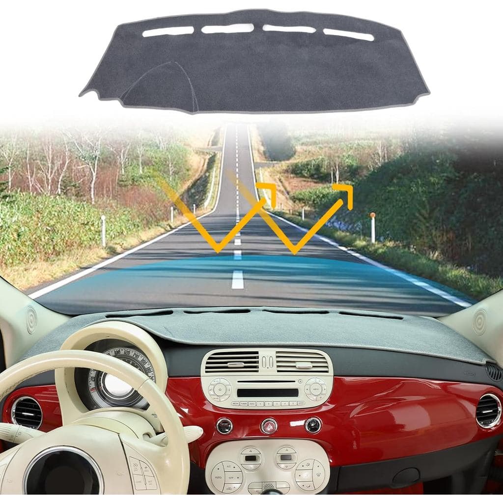 LLKUANG Tapete Protetor para Painel Compatível com Fiat 500 2008-2023, Capa de Painel de Carro em Poliéster, Protetor So